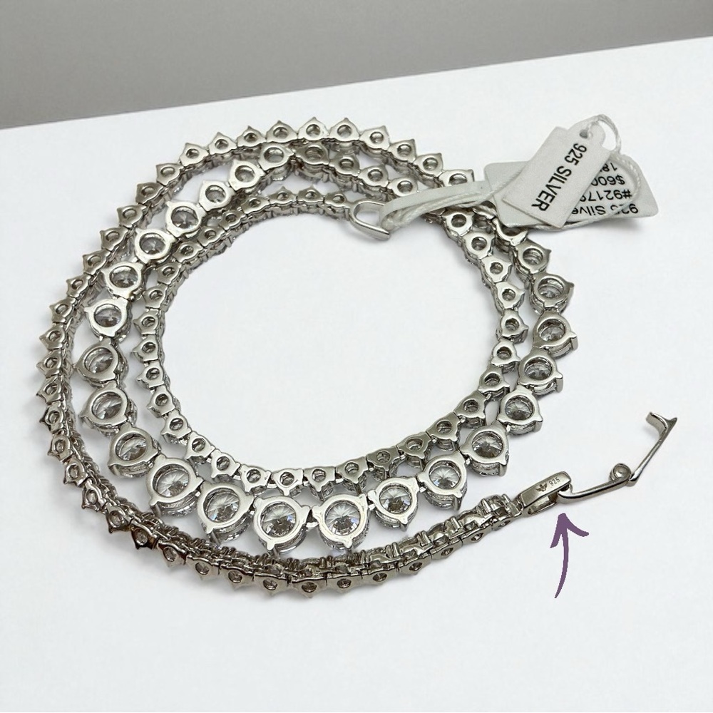 925 Tennis Necklace REAL Sterling Silver 18” Graduated Cubic Zirconia - Picture 7 of 11